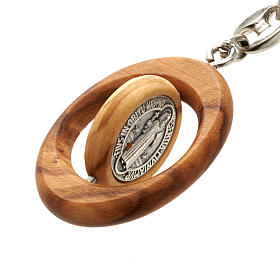 Schlüßel Anhänger Olivenholz Medaille Hl. Benedikt s4