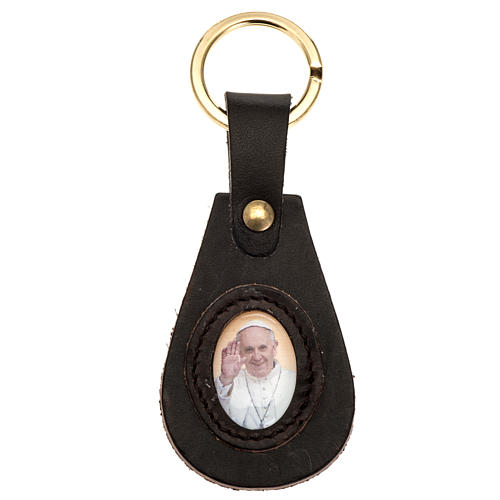 Pope Francis key ring in leather drop shaped 1