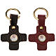 Schlüsselanhänger aus Leder kreuzförmig mit Bild vom Papst Franziskus s1