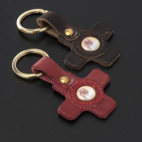 Porte clé cuir Pape Francois croix s2