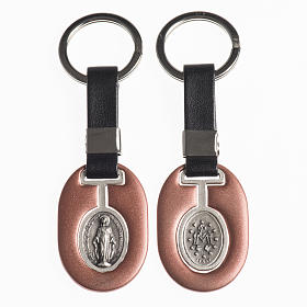 Schlüsselanhänger aus Metall Wundermadonna mit Kunstleder-Bändchen