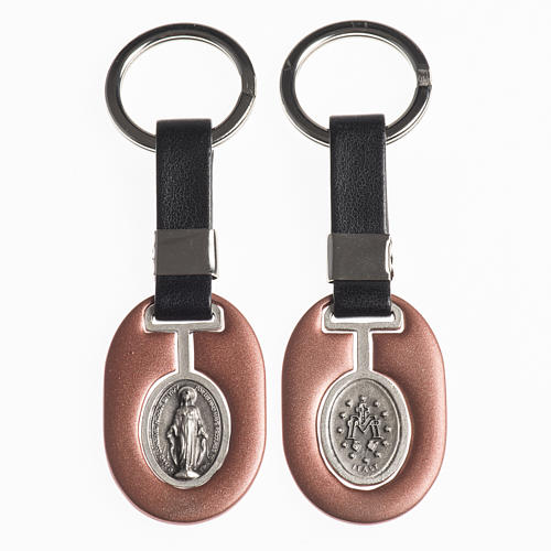 Schlüsselanhänger aus Metall Wundermadonna mit Kunstleder-Bändchen 1