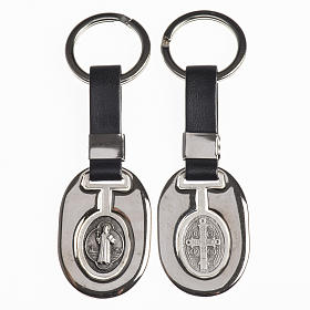 Keychain in metal and fake leather, Saint Benedict