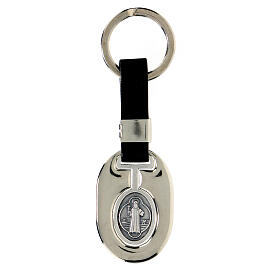 Keychain in metal and fake leather, Saint Benedict