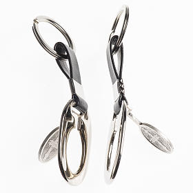 Keychain in metal and fake leather, Saint Benedict s2
