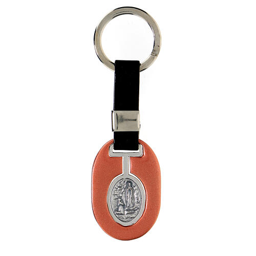 Keychain in metal, Our Lady of Lourdes and Bernadette 1