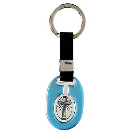Schlüsselanhänger aus Metall Pater Pio mit Kunstleder-Bändchen
