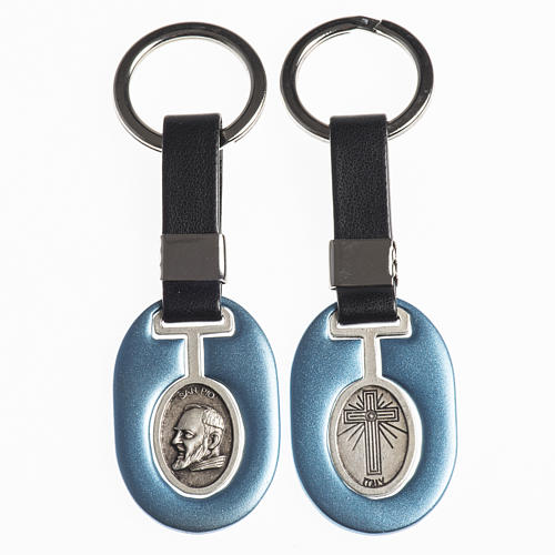 Portachiavi metallo Padre Pio con fascetta similpelle 1