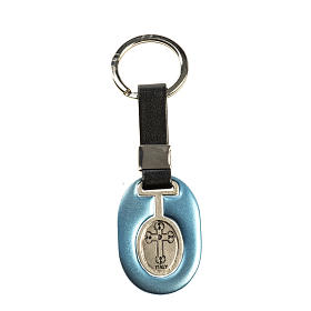 Saint Christopher keychain in light blue zamak and fake leather