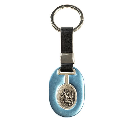 Saint Christopher Keychain in Light Blue Zamak and Fake Leather 1