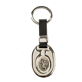 Saint Christopher keyring in silver zamak and fake leather