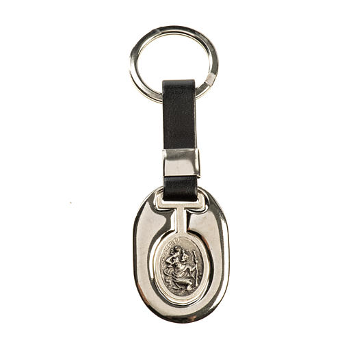 Saint Christopher keyring in silver zamak and fake leather 1