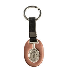 Saint Christopher keychain in pink zamak and fake leather