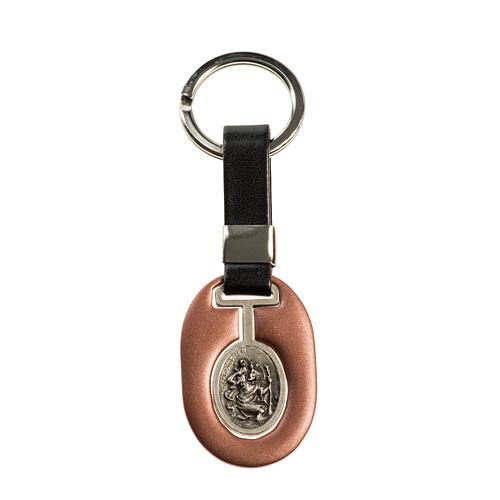 Saint Christopher keychain in pink zamak and fake leather 1