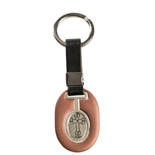 Saint Christopher keychain in pink zamak and fake leather 2