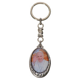 Schlüsselanhänger mit Bild Papst Franziskus oval Zamak