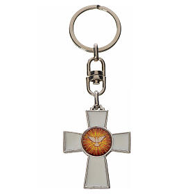 Porte-clé croix Saint Esprit zamac émail blanc