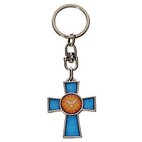 Keyring with Holy Spirit cross medal, zamak blue enamel