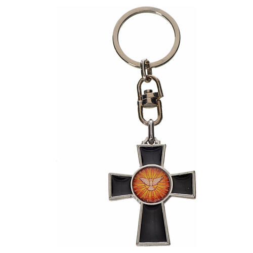 Keychain with Holy Spirit cross medal, zamak black enamel 3