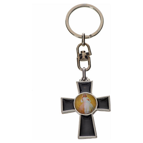 Keychain with Holy Spirit cross medal, zamak black enamel 4
