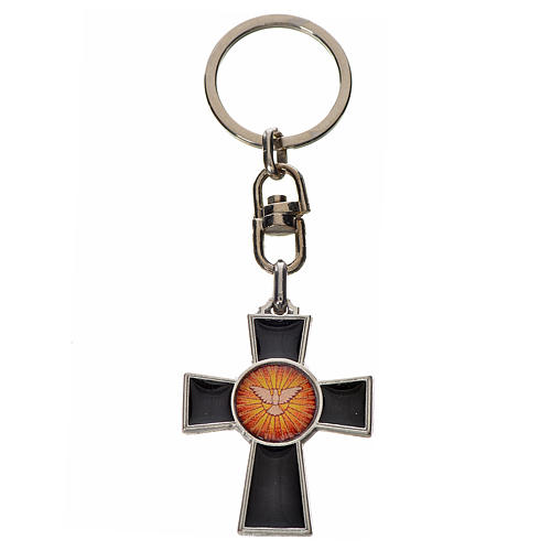 Keychain with Holy Spirit cross medal, zamak black enamel 1