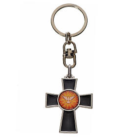 Keychain with Holy Spirit cross medal, zamak black enamel