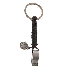 Keyring with a ring featuring the Lord's prayer in Italian, mahogany cord