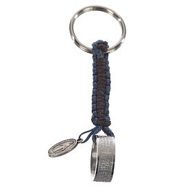 Schlüsselanhänger Ring mit Vater Unser ITALIENISCH blau-mahagonibraune Kordel