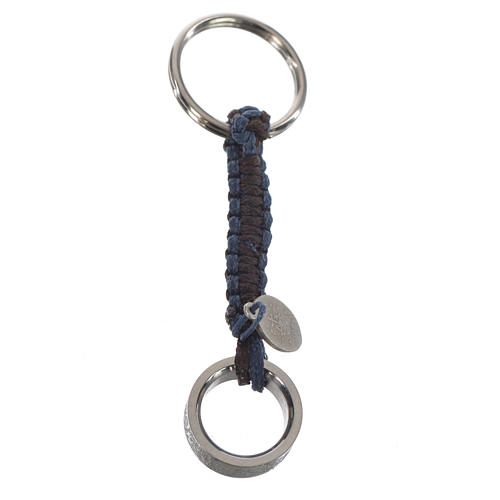 Schlüsselanhänger Ring mit Vater Unser ITALIENISCH blau-mahagonibraune Kordel 3
