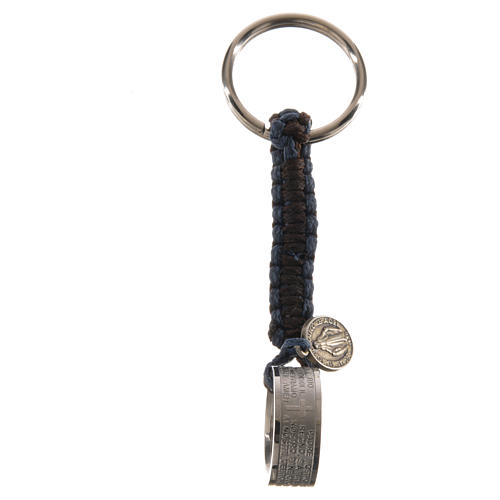 Schlüsselanhänger Ring mit Vater Unser ITALIENISCH blau-mahagonibraune Kordel 4