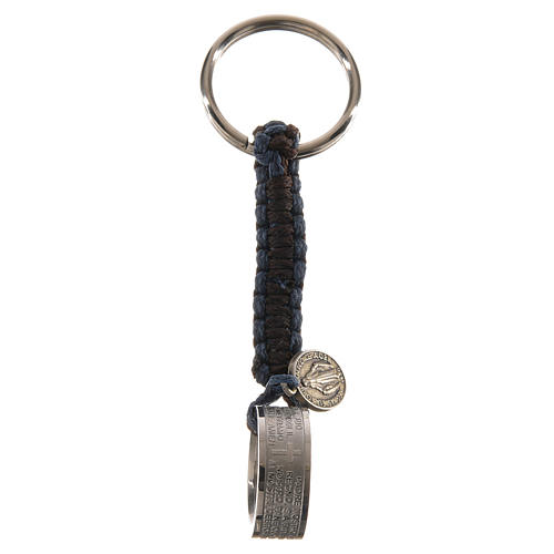 Keyring with the Lord's prayer in Italian, mahogany and blue cord 1