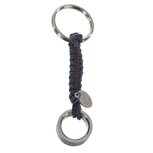 Keyring with the Lord's prayer in Italian, mahogany and blue cord 2