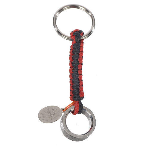 Keyring with the Lord's prayer in Italian, red and blue cord 2