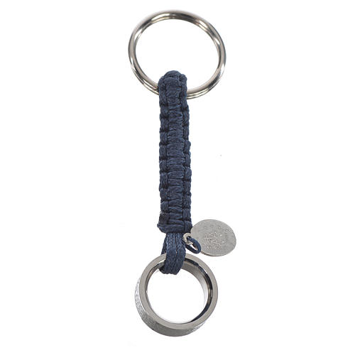 Key chain with Hail Mary prayer in Italian, blue cord 2