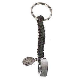 Schlüsselanhänger Ring mit Ave Maria ITALIENISCH grün-mahagonibraune Kordel