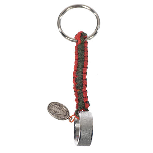 Schlüsselanhänger Ring mit Ave Maria ITALIENISCH grün-rote Kordel 2