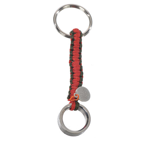 Schlüsselanhänger Ring mit Ave Maria ITALIENISCH grün-rote Kordel 3