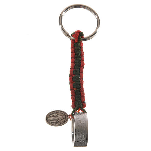 Key chain with Hail Mary prayer in Italian, red and green cord 1