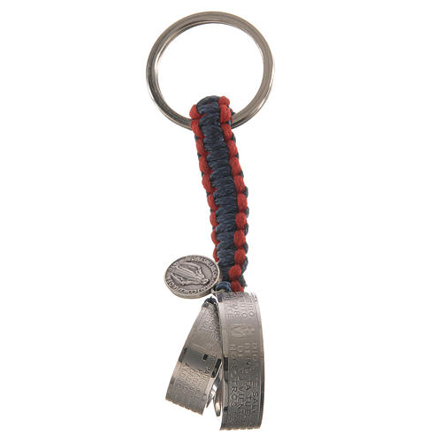 Key chain Embrace model with prayers in Spanish, red and blue cord 1