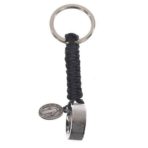 Schlüsselanhänger Ring mit Vater Unser SPANISCH nachtblaue Kordel 2