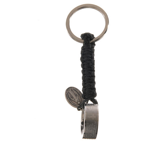 Schlüsselanhänger Ring mit Vater Unser SPANISCH nachtblaue Kordel 4