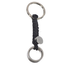 Key chain with ring featuring the Lord's prayer in Spanish, blue cord