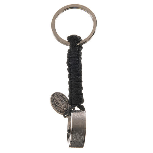 Key chain with ring featuring the Lord's prayer in Spanish, blue cord 1