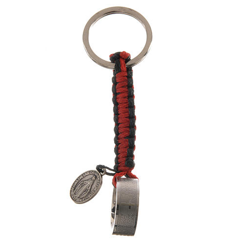 Key chain with ring featuring the Lord's prayer in Spanish, red cord 1