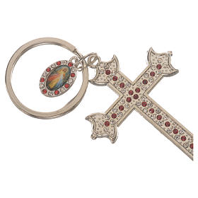 Schlüsselanhänger Kreuz aus Metall und Strasssteinen