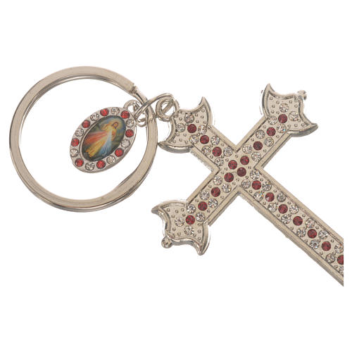 Keyring with a cross in metal and rhinestones 2