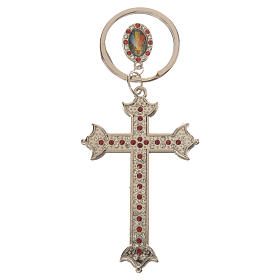 Keychain with cross in metal and rhinestones