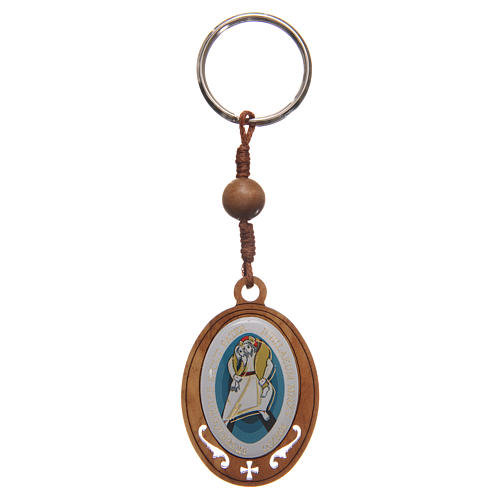 STOCK Key chain in olive wood with Jubilee of Mercy symbol 1