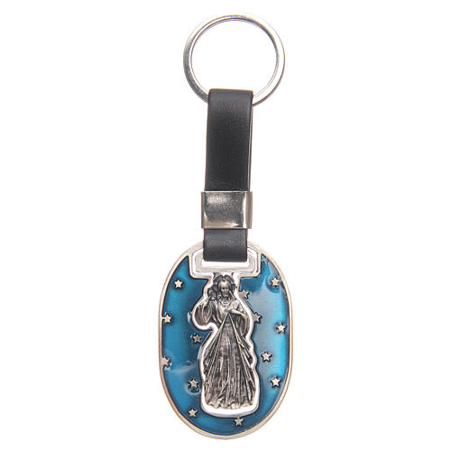 Keyring with Divine Mercy, galvanised antique silver 1