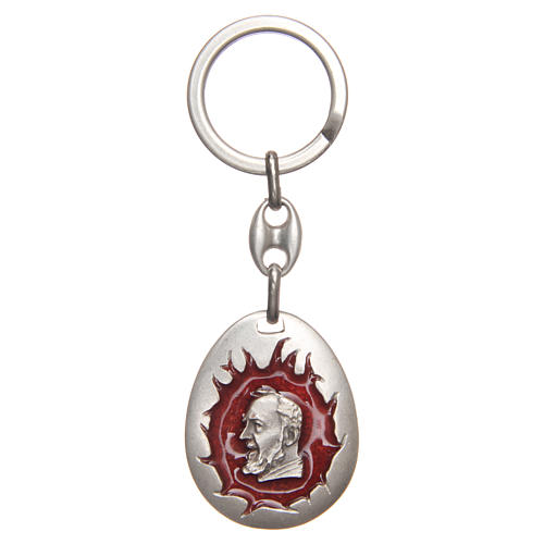 STOCK Key ring Padre Pio red enamel, drop shaped 1